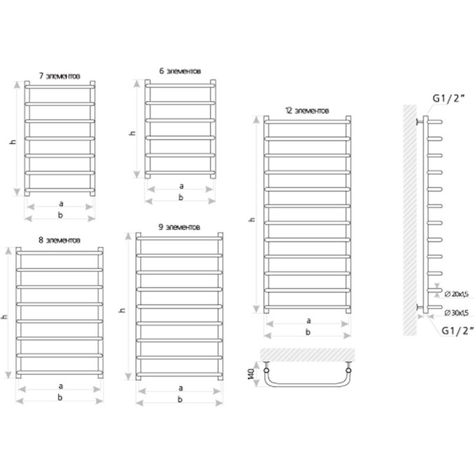 Водяна рушникосушарка Mario Стандарт HP 1.3.0205.01.P (4820111352081, 1550x530, хром/сатин/білий глянець/чорний матовий/золото/бронза), фото , изображение 6