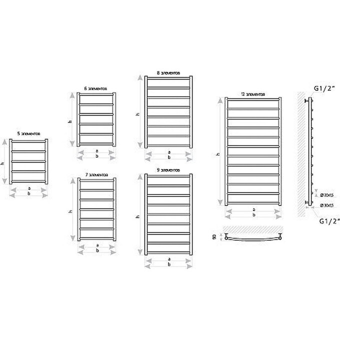 Водяной полотенцесушитель Mario Классик 1.1.2210.02.P (4820111353477, 900x550, хром/белый глянец/черный матовый/графит/золото/сатин/бронза, боковое подключение), фото 4