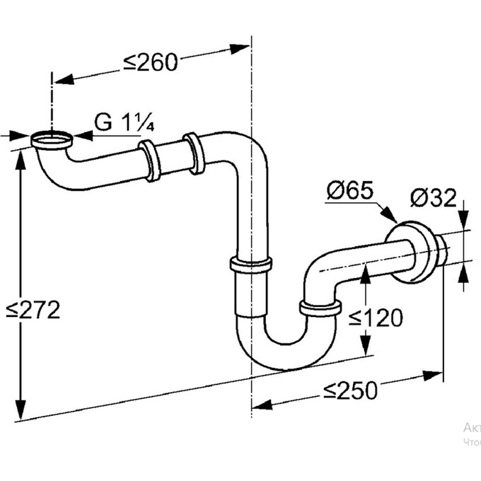 Сифон для умивальника Kludi Medi Care 102550500 (хром, трубний), фото , изображение 2