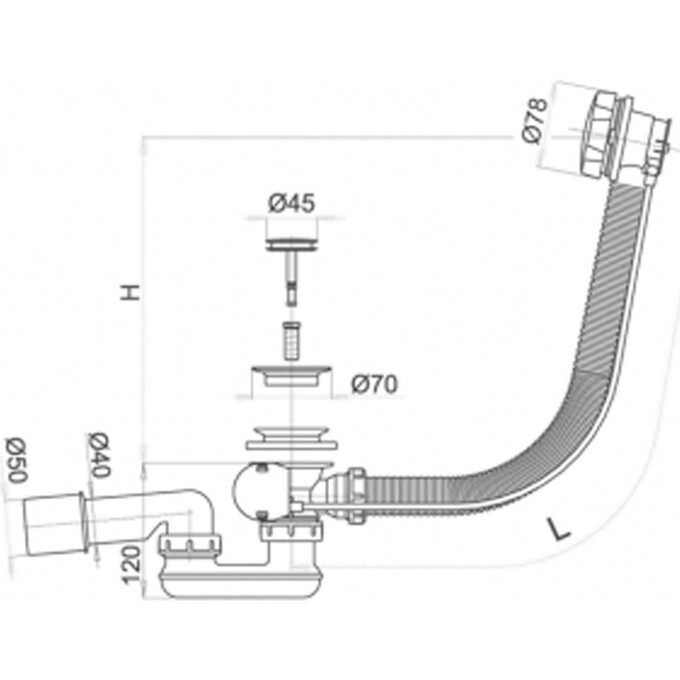 Сифон із переливом на ванну Alcaplast A55KM-80, фото , изображение 2