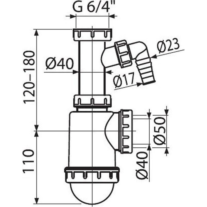 Сифон для мойки c подводкой dn50/40 Alcaplast A443P-DN50/40, фото 2