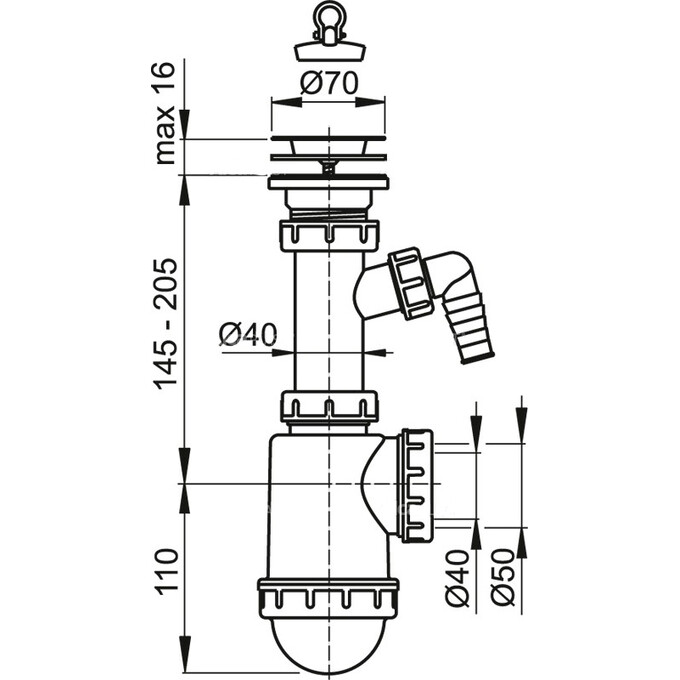 Сифон для мойки со штуцером Alcaplast A441P-DN50/40, фото 2