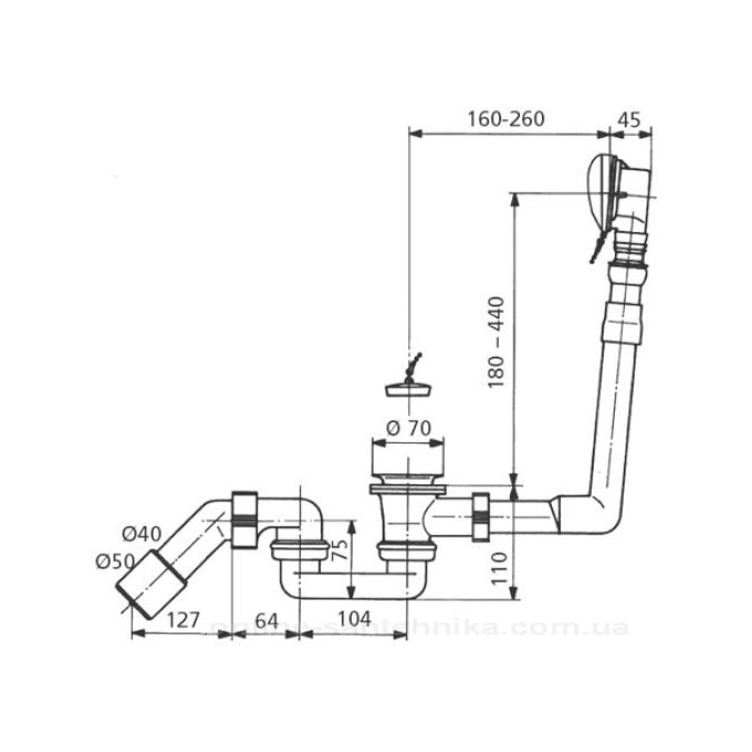 Сифон для ванни з пробкою Sanit 35.038.00.S000, фото , изображение 2