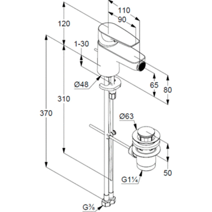 Смеситель для биде Kludi Pure And Solid 342160575 (с донным клапаном), фото 3