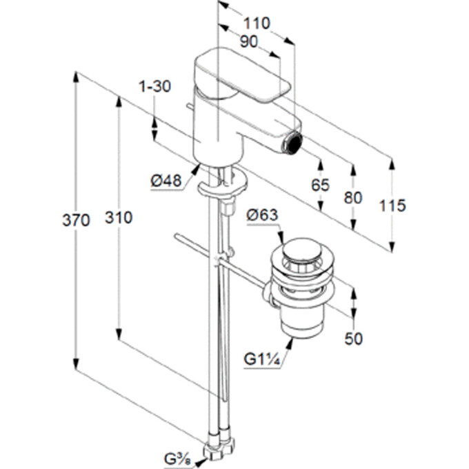 Змішувач для біде Kludi Pure And Style 402160575 (з донним клапаном), фото , изображение 3