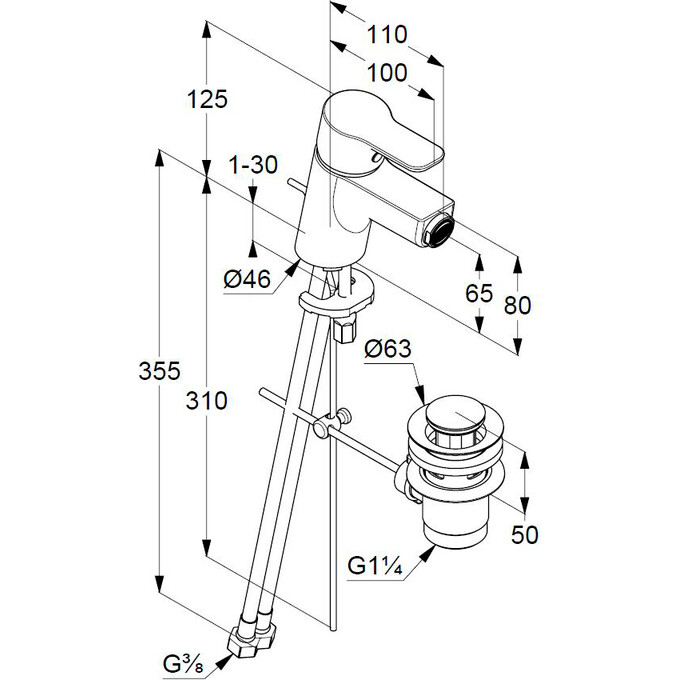 Змішувач для біде Kludi Pure And Easy 375330565 (з донним клапаном), фото , изображение 3