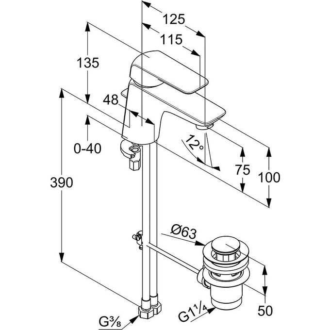 Змішувач для умивальника Kludi Ameo 410290575 (з донним клапаном), фото , изображение 2