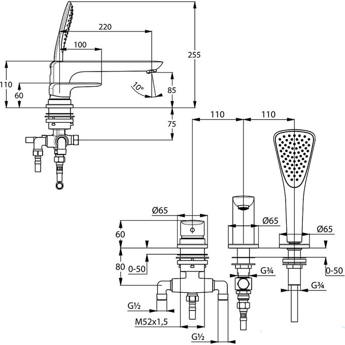 Змішувач на борт ванни Kludi Ameo 414470575 (на три отвори), фото , изображение 2