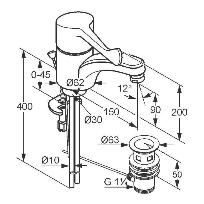 Змішувач для умивальника Kludi Medi Care 341150524, фото , изображение 2