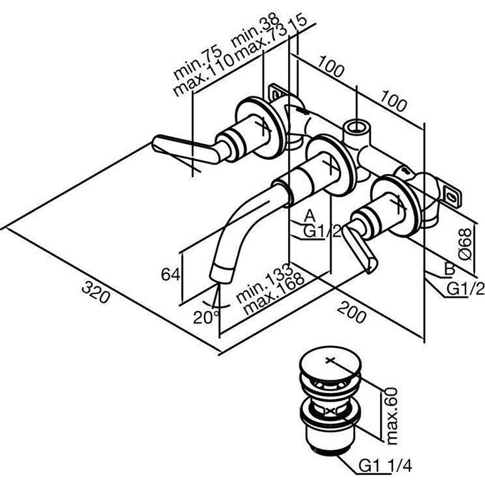 Змішувач прихованого монтажу для умивальника Damixa Venus 167220000 (внутрішня частина в комплекті), фото , изображение 2