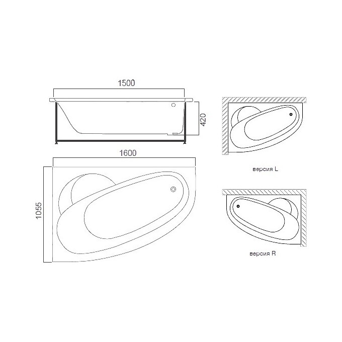 Акриловая ванна Am.Pm Bliss L W55A-160L105W-A (160x105 см, угловая, левая), фото 2