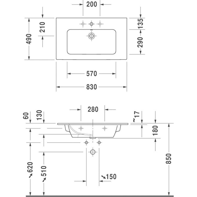 Раковина с отверстием Duravit Me By Starck 2336830000, фото 2