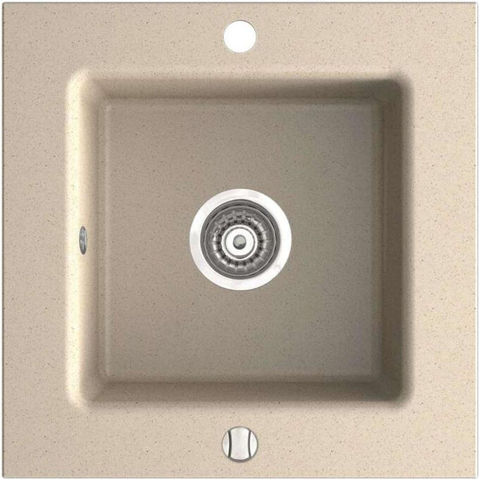 Мийка для кухні Ferro Kizz Sand DRG50/50S (50x50 см, пісочна, з сифоном та клапаном-автоматом), фото 