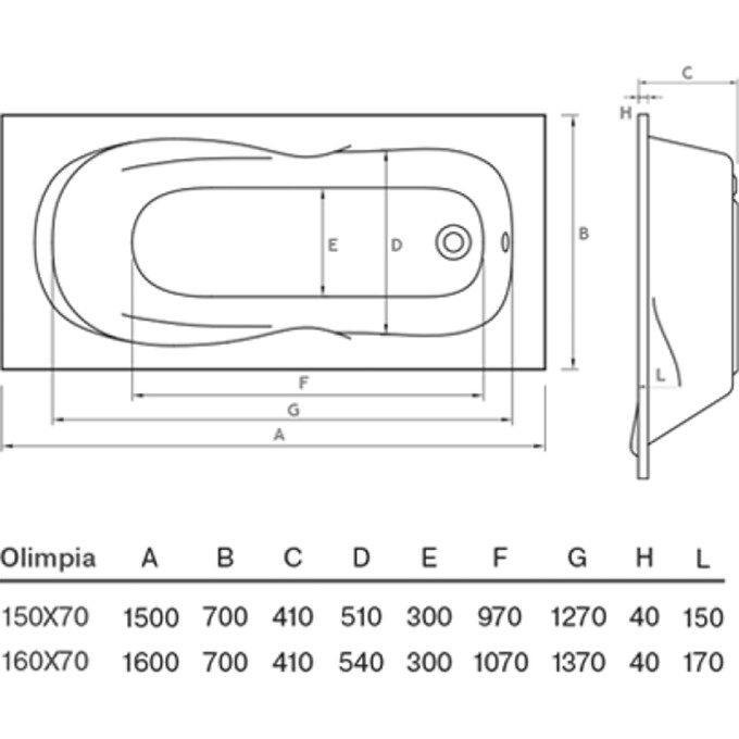 Прямоугольная ванна Koller Pool Olimpia OLIMPIA160X70, Доступные размеры: 160 x 70, фото 2