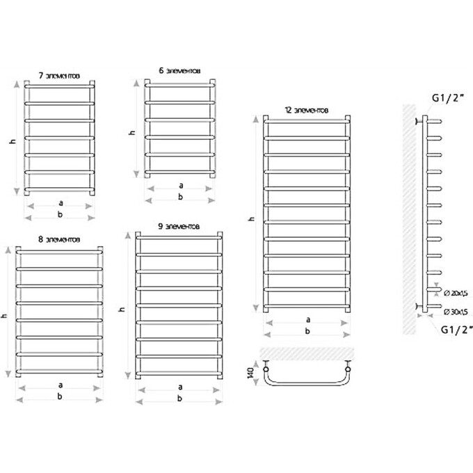 Водяна рушникосушарка Mario Стандарт 1.1.0202.01.P (4820111350384, 600x430, хром/сатин/білий глянець/чорний матовий/золото/бронза), фото , изображение 6