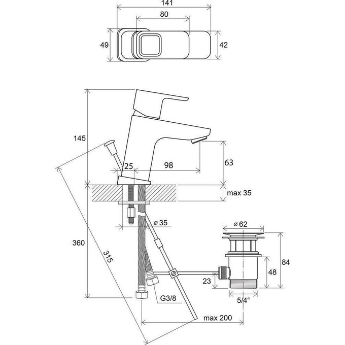 Смеситель для умывальника Ravak 10° X070063 (с донным клапаном), фото 2