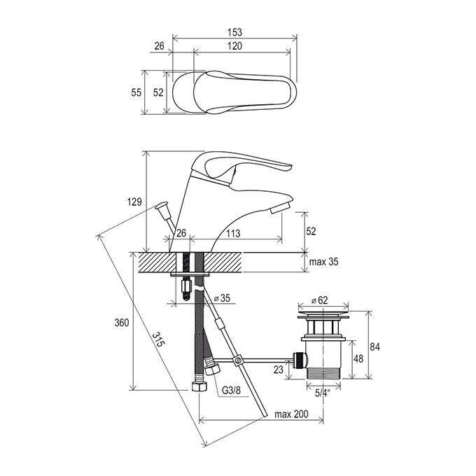 Смеситель для умывальника Ravak Rosa X070010 (с донным клапаном), фото 2