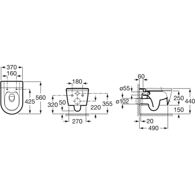 Безободковый подвесной унитаз Roca Inspira Round A346527000 (без сидения), Цвет производителя: белый, фото 8