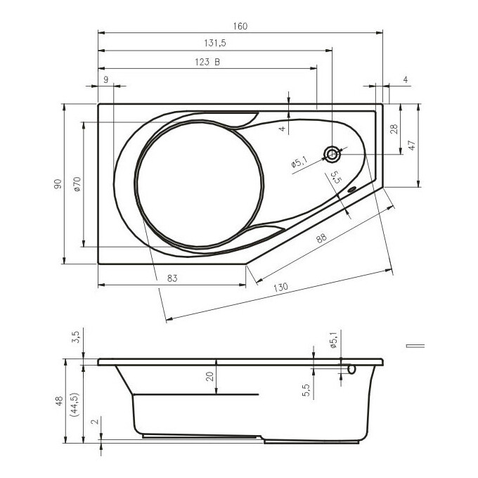 Ванна акриловая правая Riho Yukon BA3400500000000, фото 2
