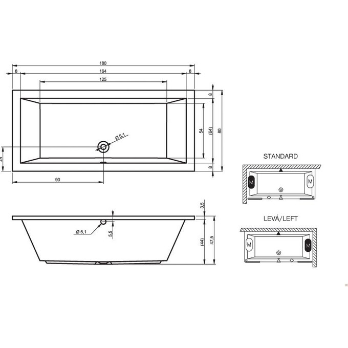 Ванна універсальна 180x80 см Lusso BA9800500000000, фото , изображение 2