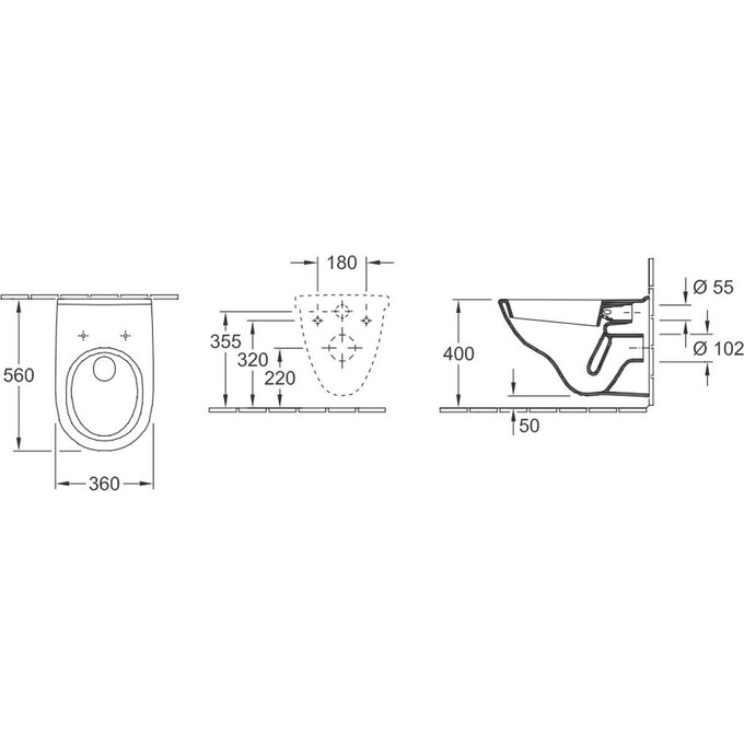 Подвесной унитаз без сиденья Villeroy & Boch O.Novo 56601001, фото 3