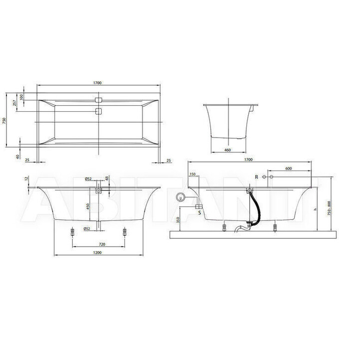 Ванна прямоугольная 170x75 Villeroy & Boch Squaro Edge 12 UBQ170SQE2DV-01, фото 2