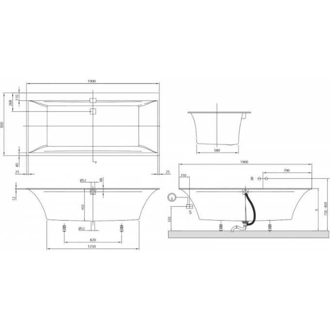 Ванна 1900 мм Villeroy & Boch Squaro Edge 12 UBQ190SQE2DV-01, фото 2