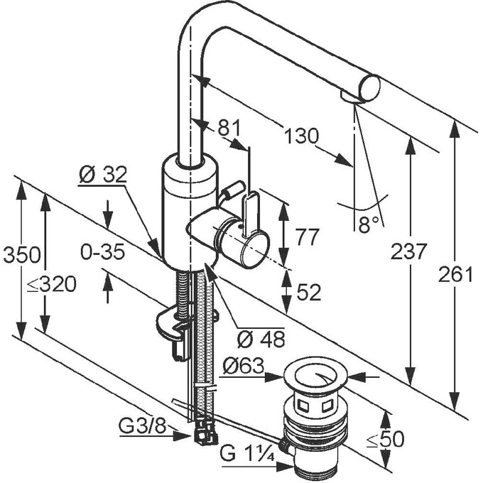 Змішувач для умивальника Kludi Zenta 382940575 (високий, з донним клапаном), фото , изображение 2
