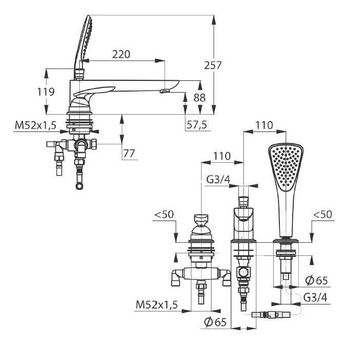 Змішувач на борт ванни Kludi Balance 524470575 (на три отвори), фото , изображение 3