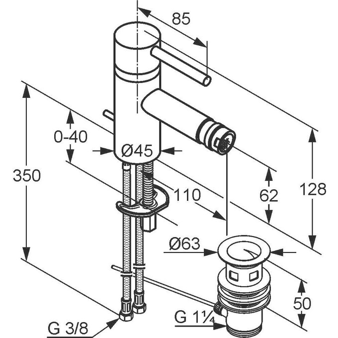Смеситель для биде Kludi Bozz 385330576 (с донным клапаном), фото 2
