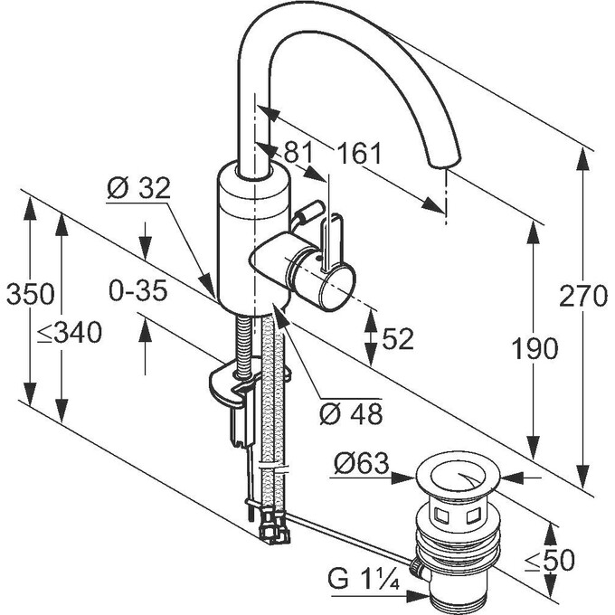 Смеситель для умывальника Kludi Zenta 382550575 (высокий, с донным клапаном), фото 2