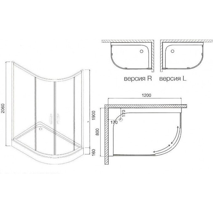 Душевая кабина Am.Pm Bliss L W55G-302U120MT (120x80 см, стекло прозрачное, профиль хром), фото 2