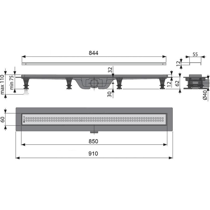 Трап с горизонтальным стоком Alcaplast Simple APZ9-850M, фото 2