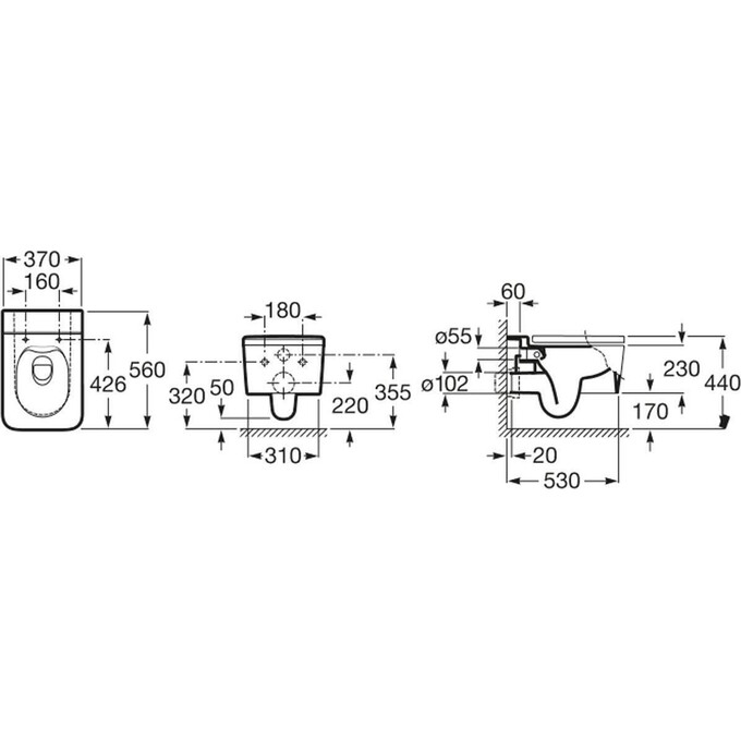 Безободковый подвесной унитаз Roca Inspira Square A346537000 (без сидения), Цвет производителя: белый глянец, фото 7