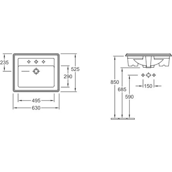 Раковина під три отвори Villeroy & Boch Hommage 7102A1R2, фото , изображение 2