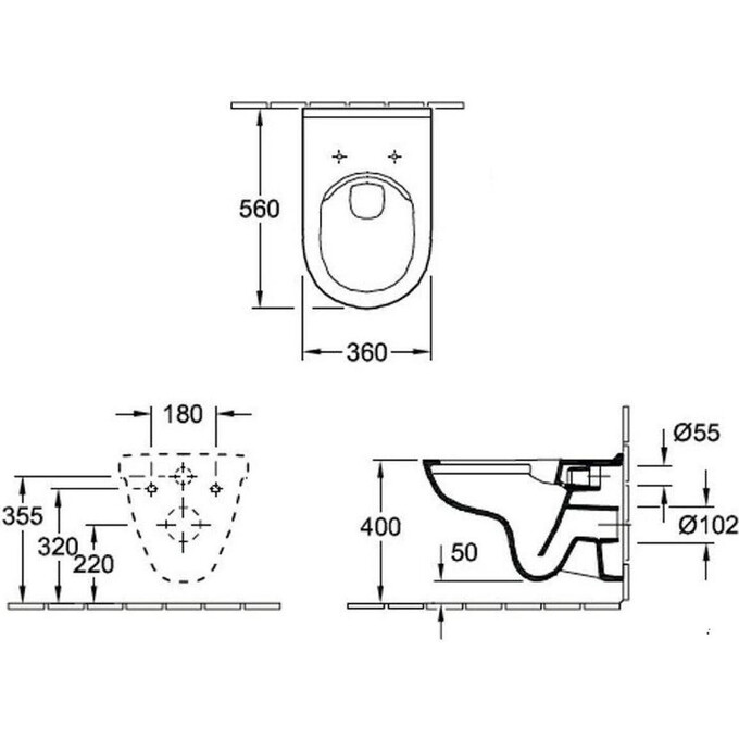 Подвесной унитаз без сиденья Villeroy & Boch O.Novo 5660R001, фото 3
