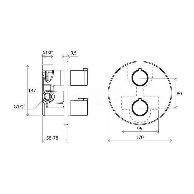 Змішувач прихованого монтажу із термостатом для душу Ravak X070048 (внутрішня частина в комплекті), фото , изображение 2