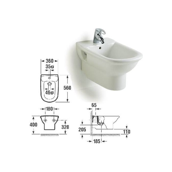 Біде підвісне Roca Giralda 357465000, фото , изображение 3