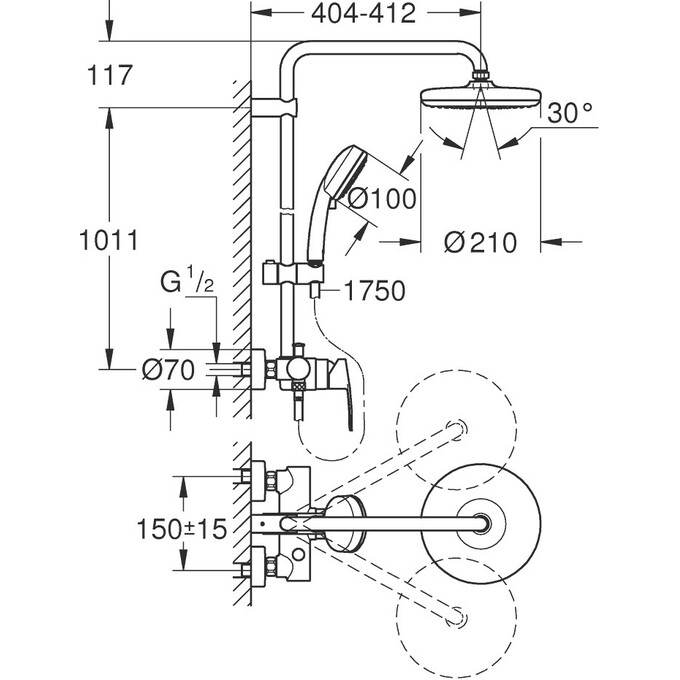 Душова система Grohe Tempesta Cosmopolitan 26224001, фото , изображение 3