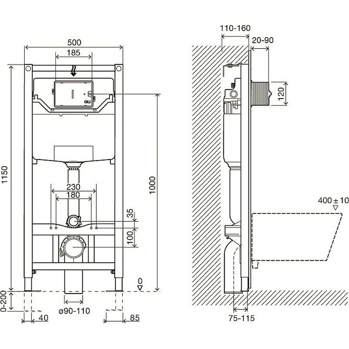 Комплект инсталляции 3 в 1 (клавиша черная) Imprese i8122B, фото 2