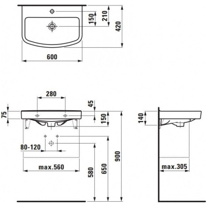 Раковина підвісна 60 см Laufen Kompas H8101520001041, фото , изображение 3