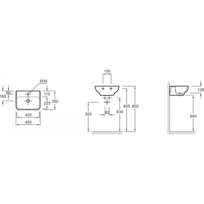 Раковина подвесная 45 см Jacob Delafon Rythmik EGH112-00, фото 2