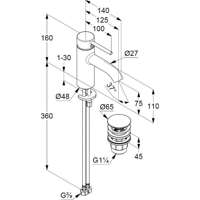 Змішувач для умивальника Kludi Bozz 382663976 (чорний, з донним клапаном), фото , изображение 3