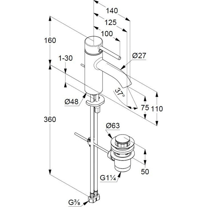 Змішувач для умивальника Kludi Bozz 382700576 (з донним клапаном), фото , изображение 4