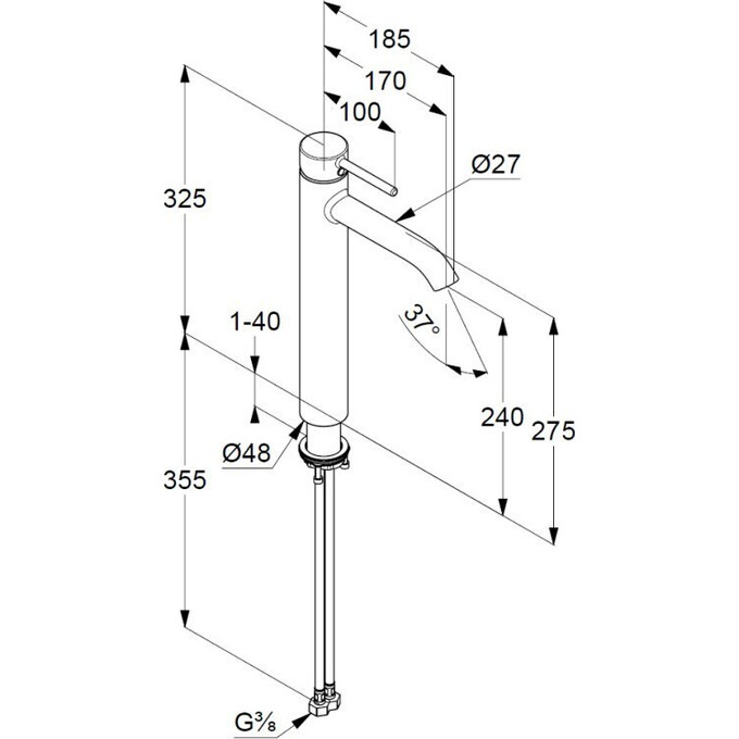 Змішувач для умивальника Kludi Bozz 382863976 (чорний, високий), фото , изображение 3