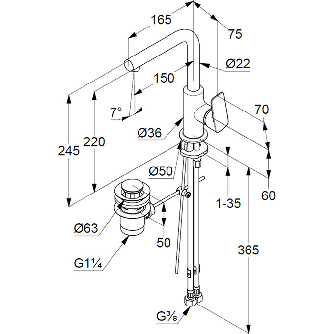 Смеситель для умывальника Kludi Pure And Style 400250575 (с донным клапаном), фото 4