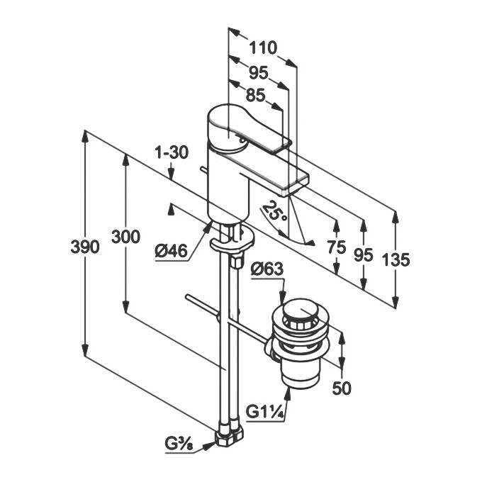 Смеситель для умывальника Kludi Zenta 482600565 (с донным клапаном), фото 2
