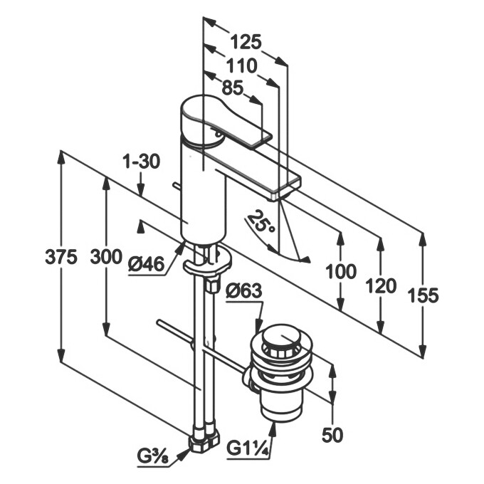 Смеситель для умывальника Kludi Zenta 482900565 (с донным клапаном), фото 4