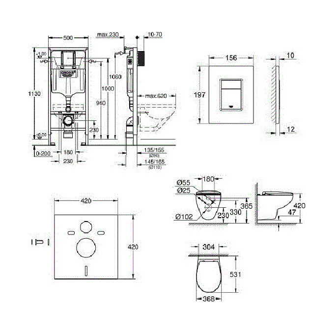 унитаз подвесной с сиденьем с микролифтом + Rapid SL инсталляция с кнопкой Even Grohe Bau Ceramic 39586000, фото 9