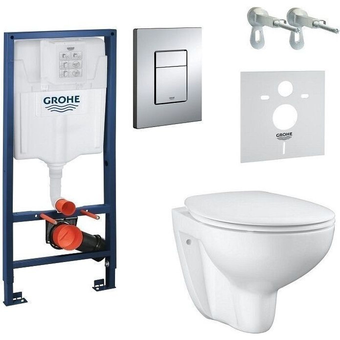 унитаз подвесной с сиденьем с микролифтом + Rapid SL инсталляция с кнопкой Even Grohe Bau Ceramic 39586000, фото 2